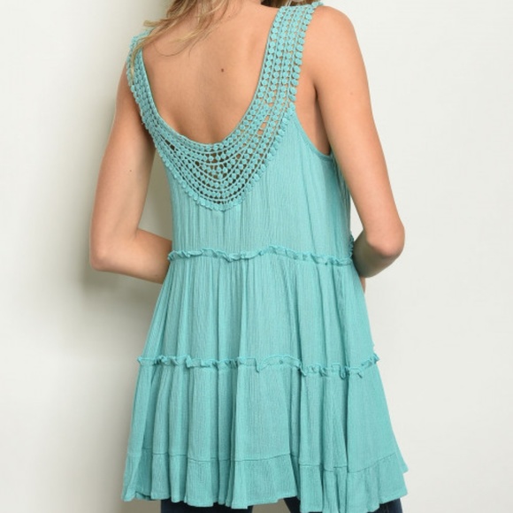 AQUA BLUE BOHO STYLE TOP - Picture 2 of 4
